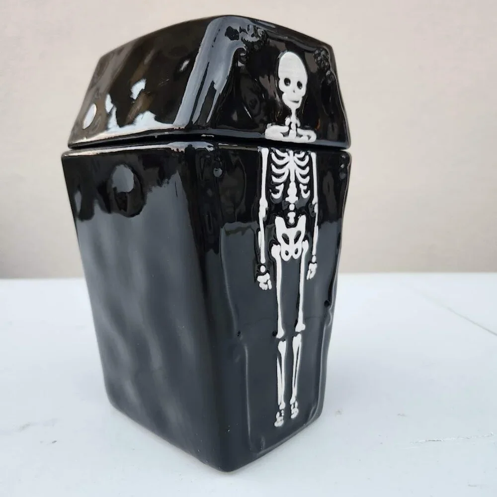 NEW Ceramic Coffin Jar Bathroom Decor Black Goth Skeleton Party Decorations Goth